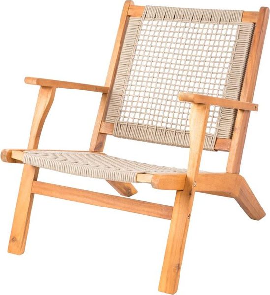 Acacia Wood Outdoor Chair, Hand-Woven Seat