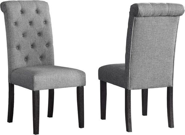Solid Wood Tufted Dining Chairs, Set of 2, Gray