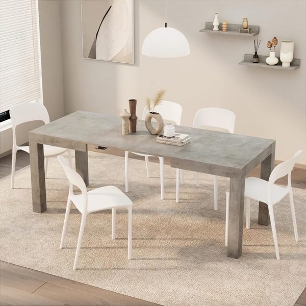 Extendable Dining Table, Seats 6-8, Concrete Grey