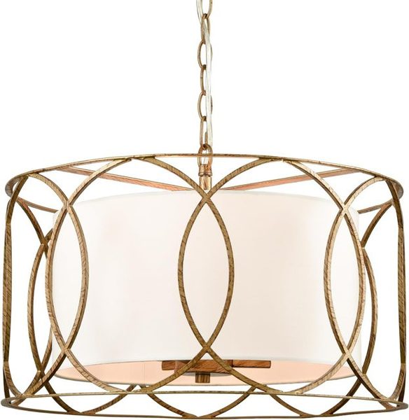 HYDELITE 3-Light Brass Drum Pendant Light, White Linen Shade