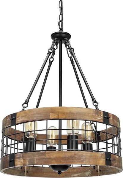 ACNKTZ Farmhouse Wood Chandelier, 4-Light Round Rustic Pendant