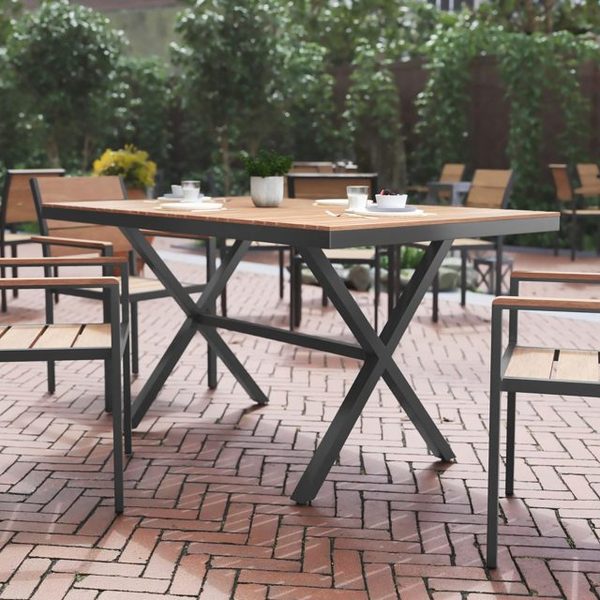 Commercial Outdoor Dining Table 59, Faux Teak