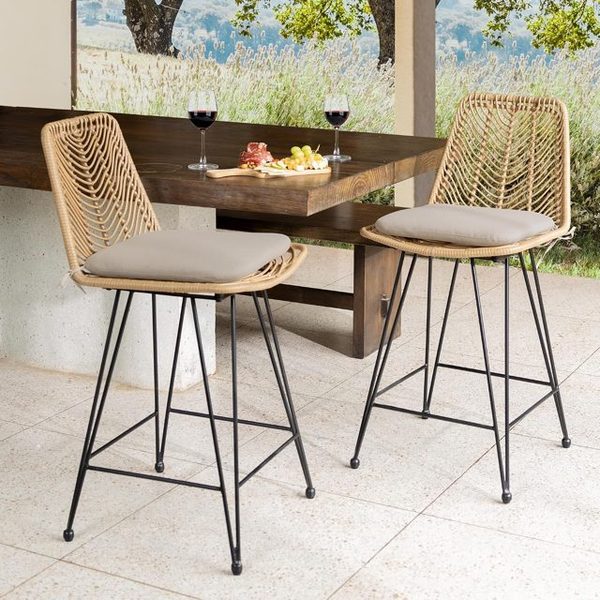 Rattan Counter Height Bar Stools, 36.5 Tall