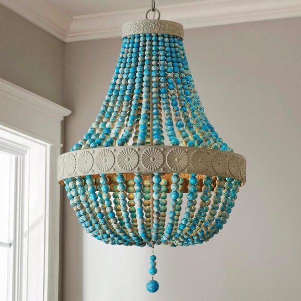 Saint Mossi Farmhouse Wood Bead Chandelier, 4-Light, Rustic Blue