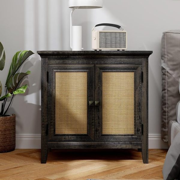 Rattan Accent Cabinet with Doors, Boho Entryway