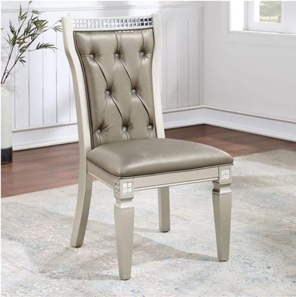 Glam Tufted Dining Chair, Mirror Accents