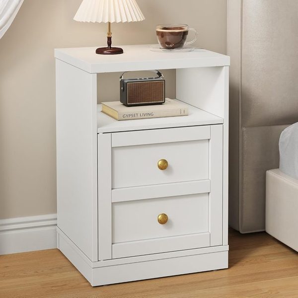 White Nightstand with Storage Shelf and Door