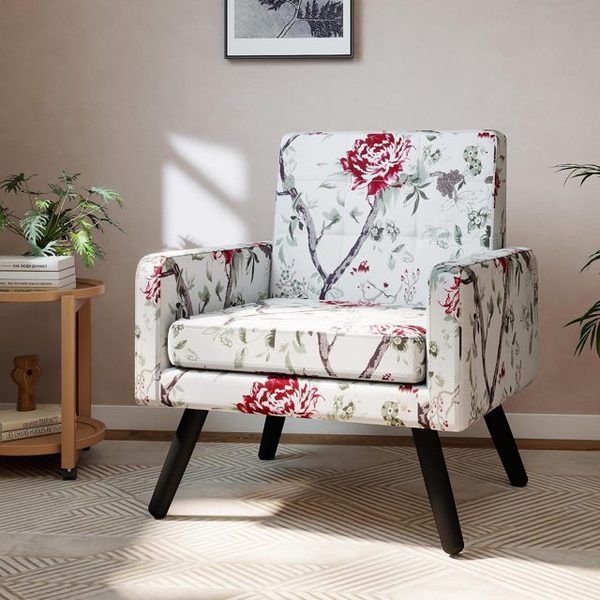 Upholstered Accent Chair, Red Floral
