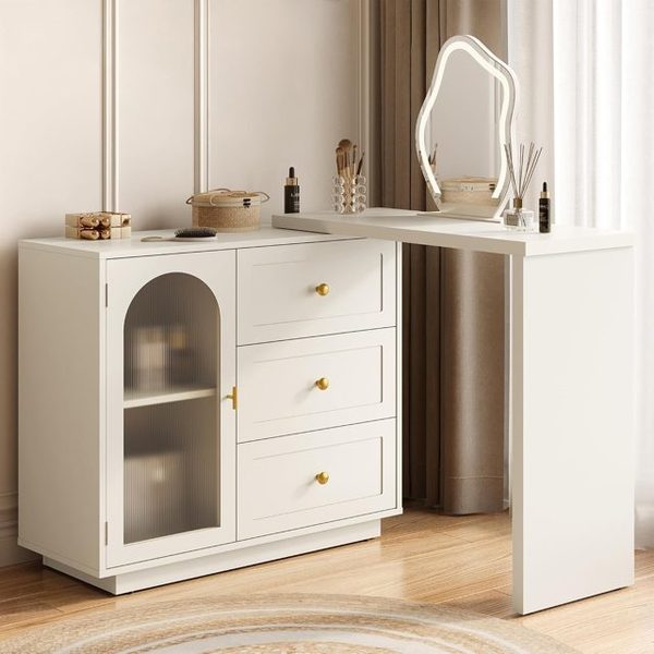 L-Shaped Computer Desk with 3 Drawers, White