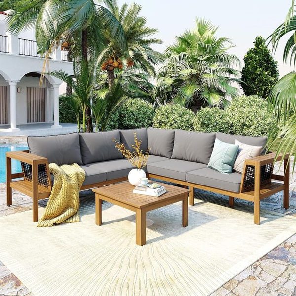 4-Piece Acacia Wood Patio Sectional Set