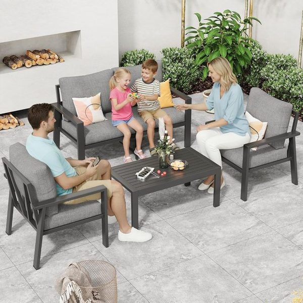 4-Piece Aluminum Patio Set with Coffee Table